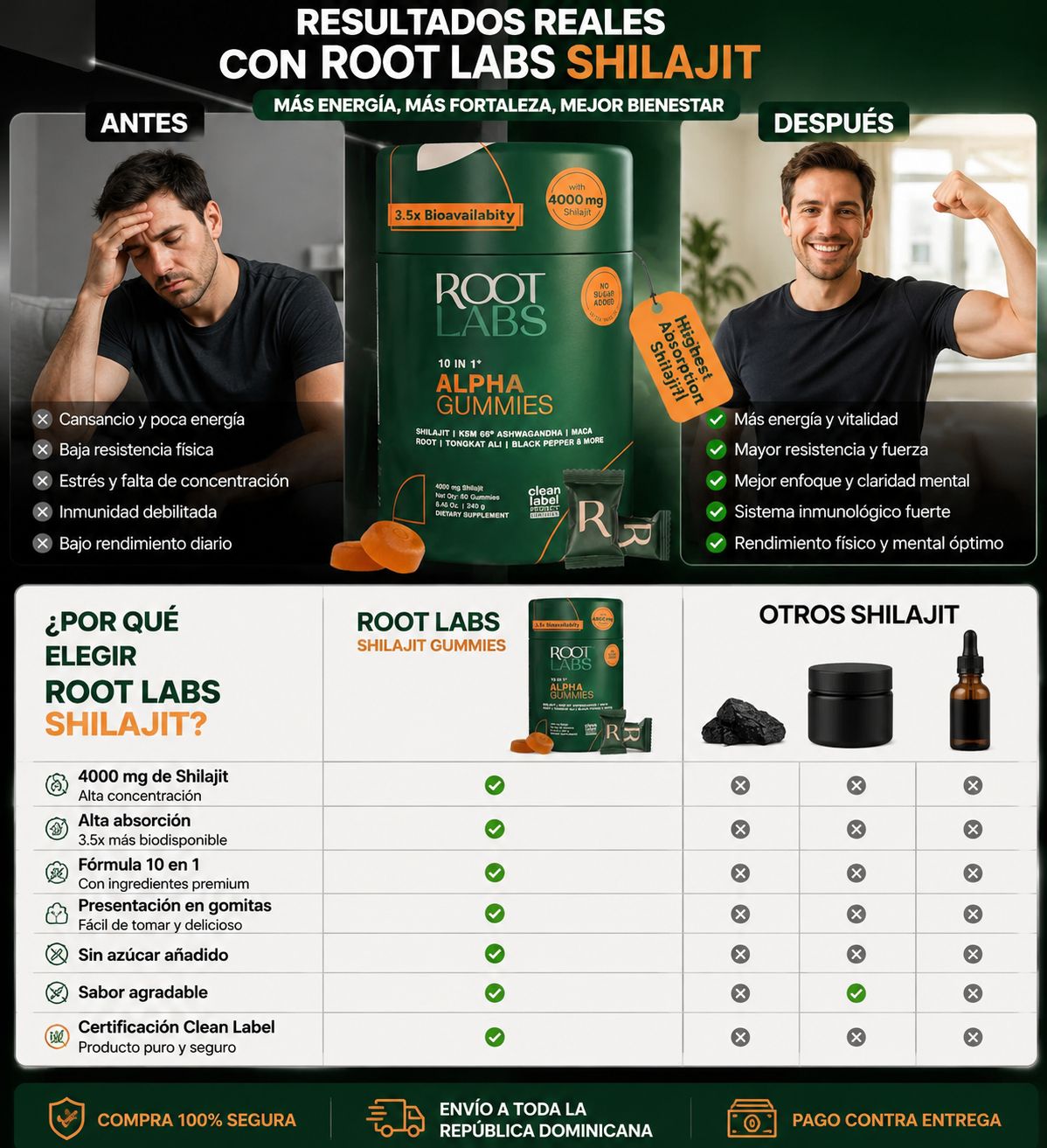 ROOT LABS Alpha Shilajit 10 en 1 Potenciado