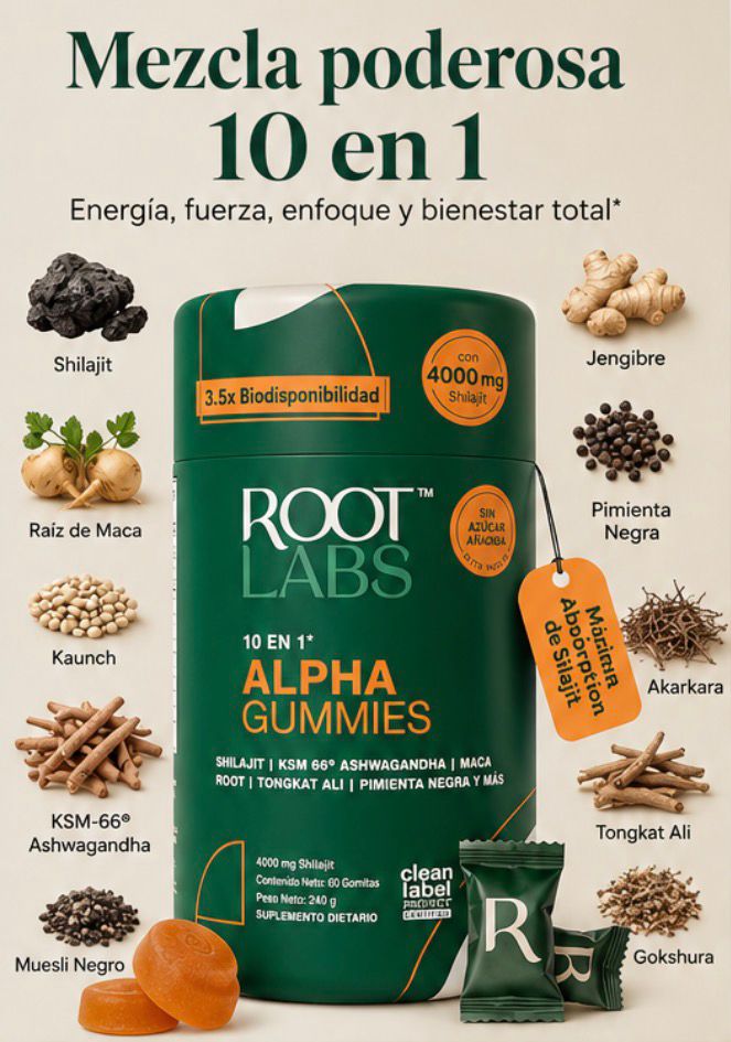 ROOT LABS Alpha Shilajit 10 en 1 Potenciado