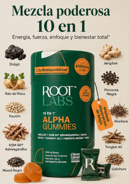 ROOT LABS Alpha Shilajit 10 en 1 Potenciado